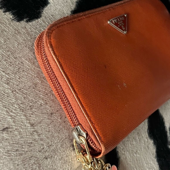 PRADA Orange Leather Zip Around Wallet Clutch - Picture 8 of 16